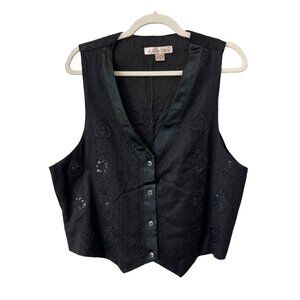 Vintage 90s Kara Van Beaded Floral Embroidered Vest Size Med Fairy Grunge Goth